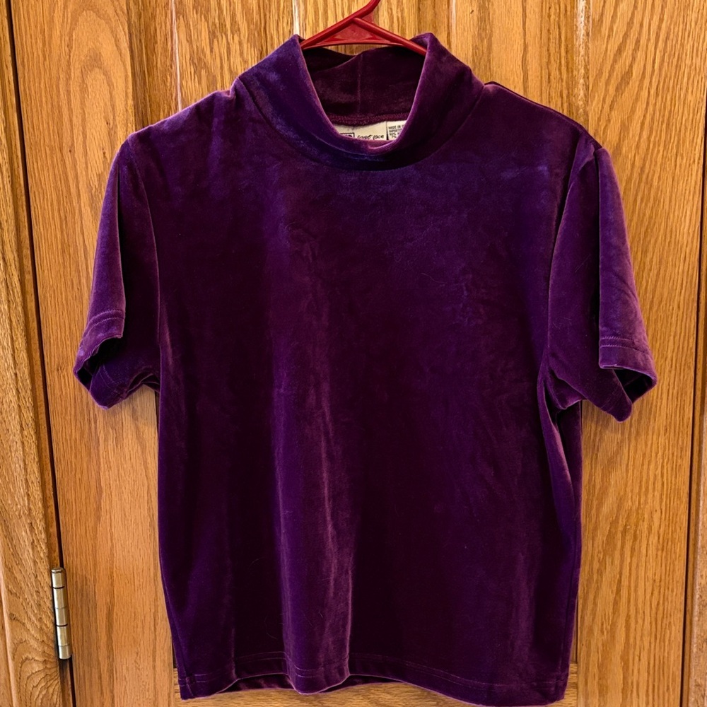 Plum Velvet Short Sleeve Mock Neck Top